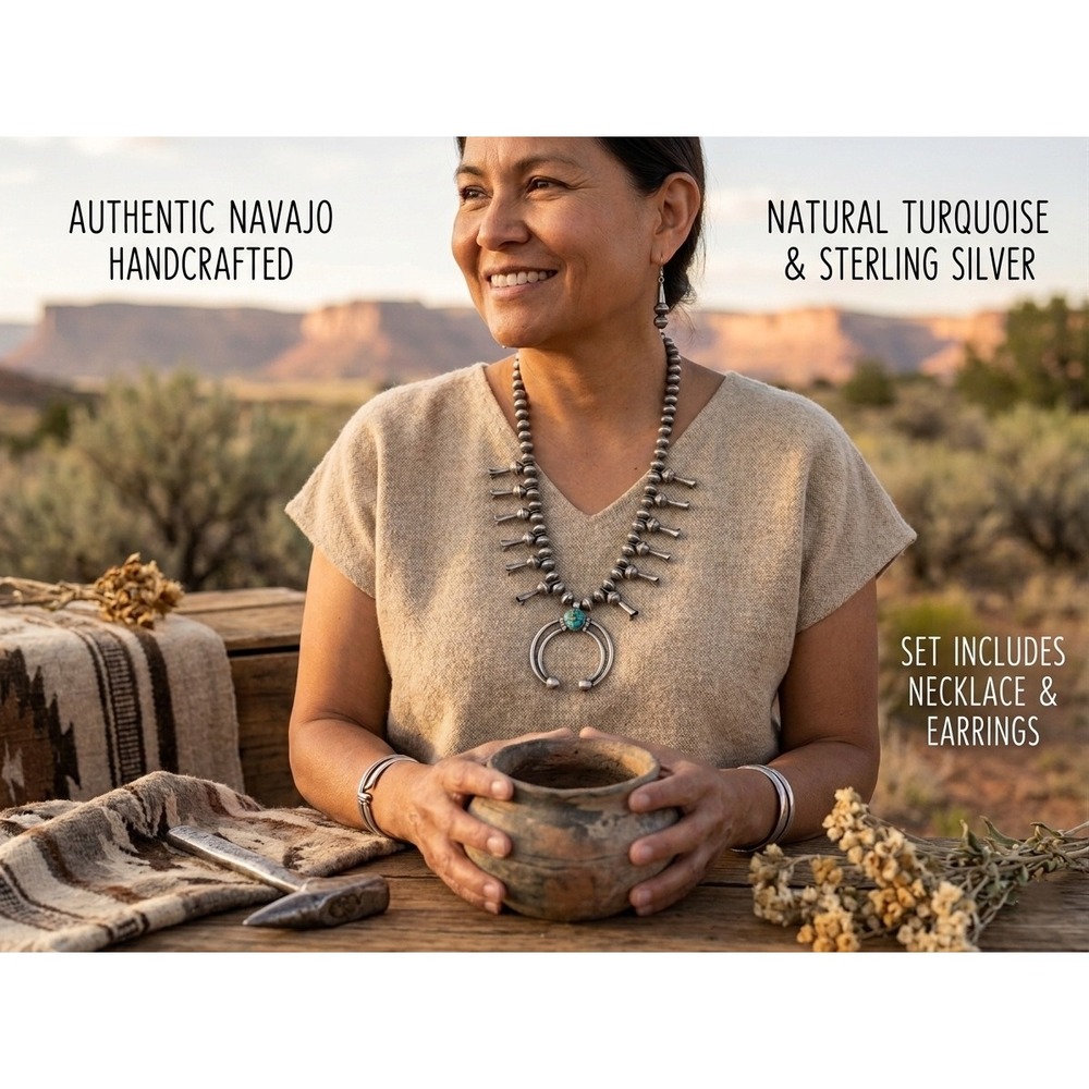 Navajo Squash Blossom Necklace & Earring Set Signed Native Jewelry G Martinez **